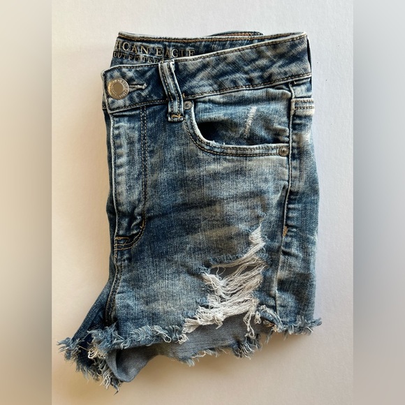 High Wasted Short Washed Jean Colored Shorts - Picture 3 of 4